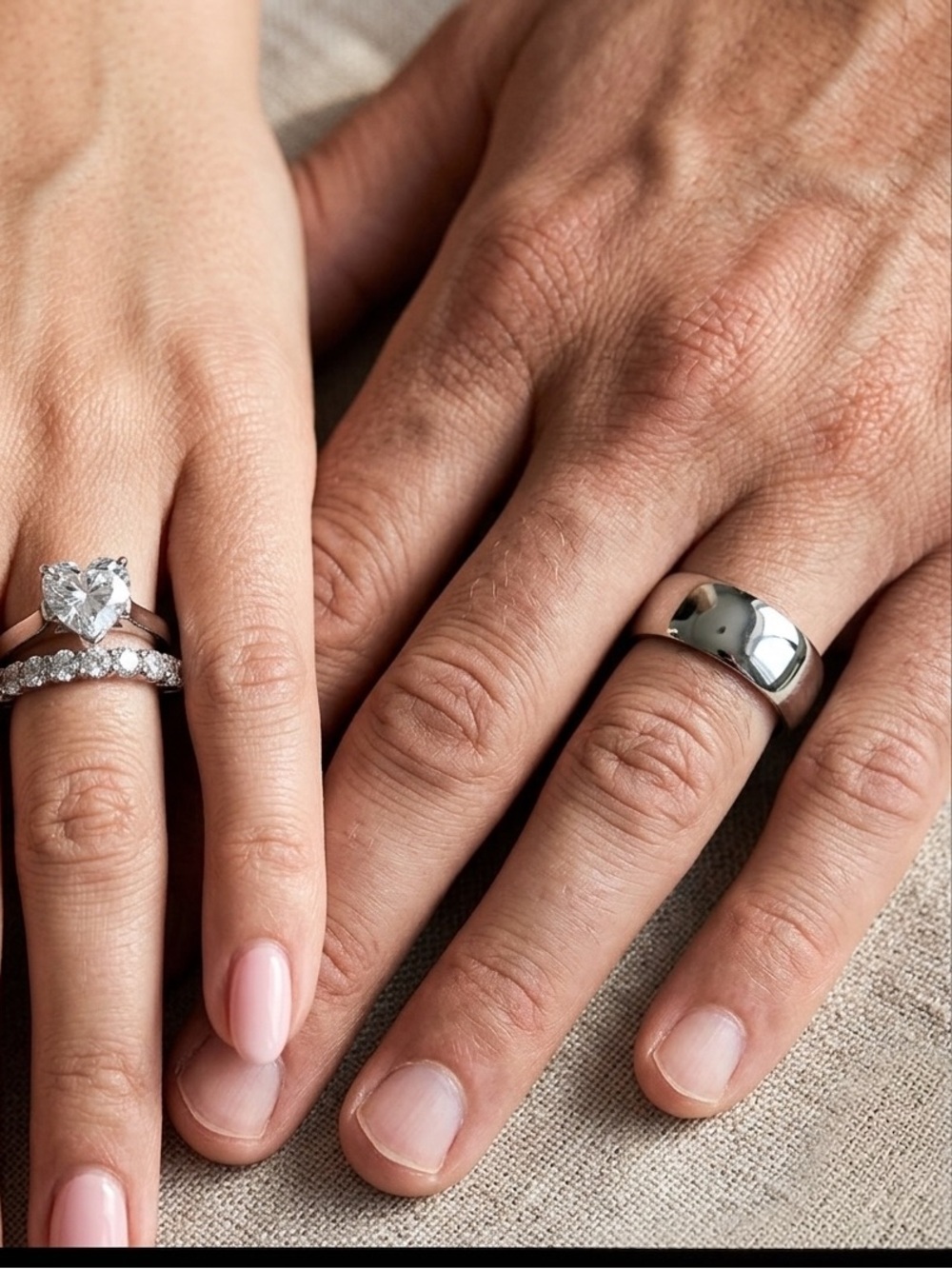 Heart-Cut Cubic Zirconia Engagement Ring Set in Silver stainless steel